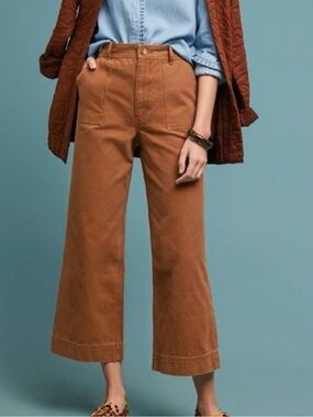 FRYE | 100% Cotton Nadia High Rise Wide Leg Cropped Canvas Trousers Size 27
